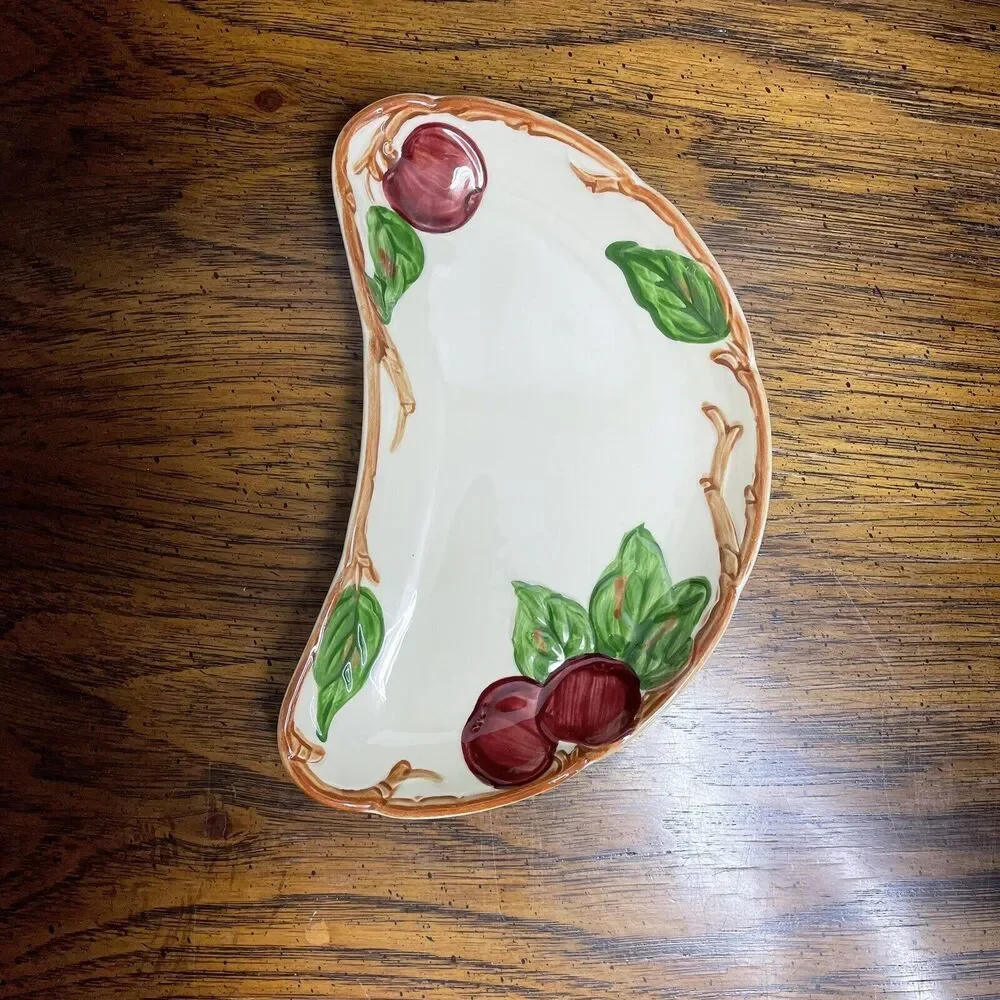 Franciscan Apple Crescent Plate USA Dessert Vintage 1950's Hand Decorated‎